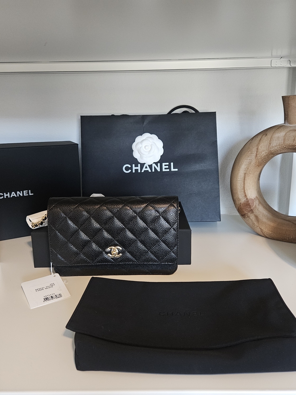 Box-Fresh Chanel Black Quilted Caviar Leather WOC- Classic CC Flap Turnlock